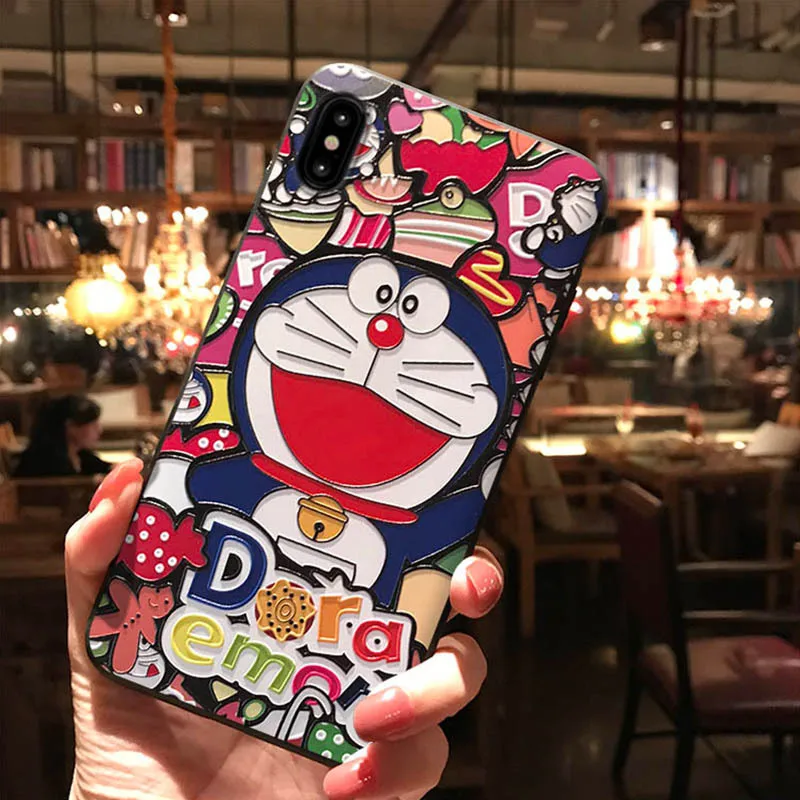 Gudrs Mašīna Kaķis Reljefs Tālrunis Lietā par iPhone 11 Pro Max XS Max XR Karikatūra Doraemon Mīksto Aizmugurējo Vāciņu priekš iPhone X 8 7 6S 6 Plus