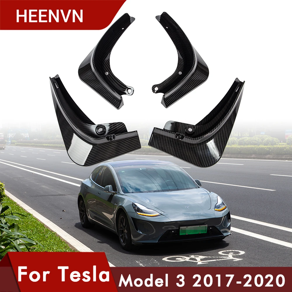 Heenvn Model3 Dubļu Sargi Par Tesla Model 3 Aksesuāri Aizsargs Spārnu Priekšējo Aizmugurējo Riteņu Mudguard Oglekļa Šķiedras ABS 2020. gadam Modeli, Trīs