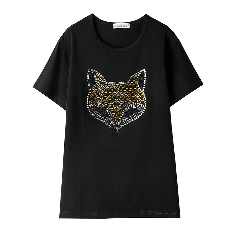 Hiawatha Modes Vasaras Kokvilnas Black Īsām Piedurknēm Fox Sieviešu Topi Harajuku Stils Karstā Urbšanas T-Krekls TX108