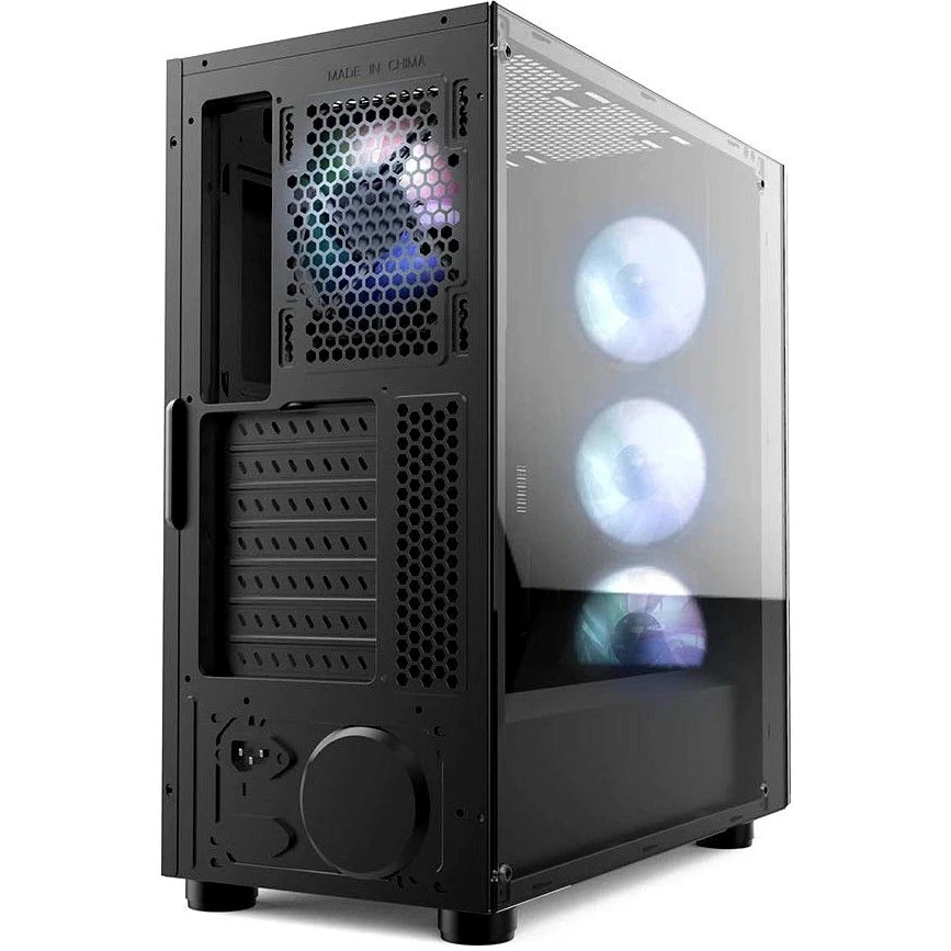 HiPER SR-3RGB spēļu gadījumā black (ATX, rūdīts stikls, RGB ventilators 4x120 mm, 1xUSB, HD Audio)