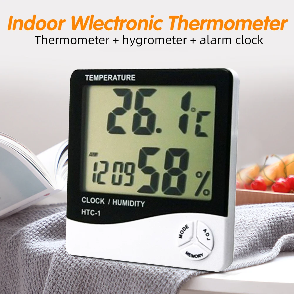 Iekštelpu Termometru, Higrometru Numurā LCD Elektroniskā Temperatūras Digitālo Termometru Modinātājs HTC-1 Meteoroloģisko Staciju Mitrums