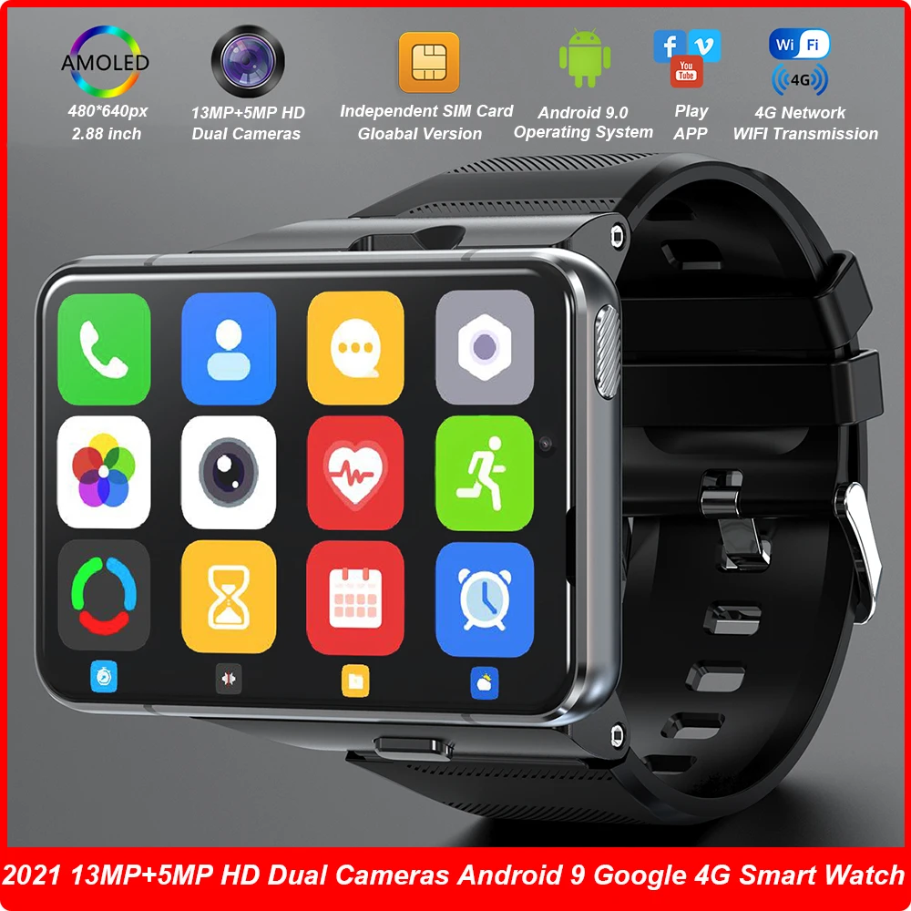 Ir 2021. Jaunu Vīriešu Smart Skatīties Global Versija 2.88 collu 13MP 5MP Dual Kameras MT6761 4+64GB Android 9 Sirds ritma Monitors 4G Smartwatch