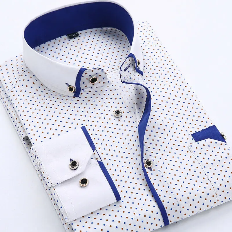 Jauno Modes Vīriešu Biznesa Krekli Luksusa Stilīgs Polka Dot Garām Piedurknēm Gadījuma Kleita Krekls Slim Fit Topi Vienu Krūtīm Blūze Augšu