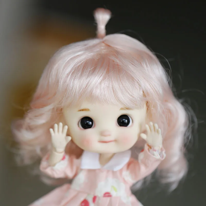 Jauns 1/8BJD SD DD lelle matu cute blondīne rozā mīksts mākslīgās mohēra matus par 1/12BJD ob11 lelle parūka Leļļu piederumi