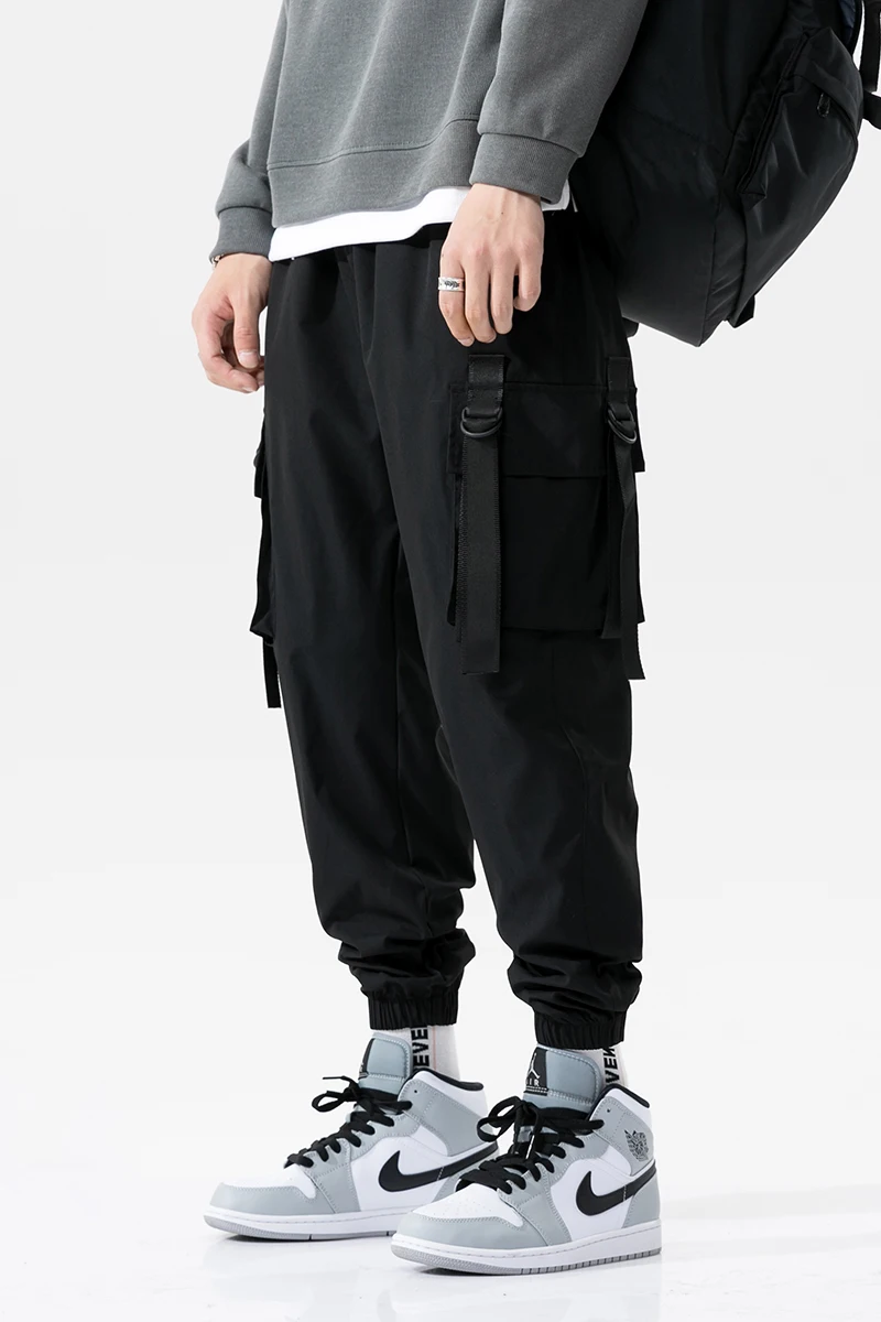 Jauns Melnais Kravas Bikses Hip Hop Puiši Multi-kabatas, Elastīga Vidukļa Harēma Elsas Vīriešiem Streetwear Panku Bikses Jogger Vīriešiem Taktiskās Bikses