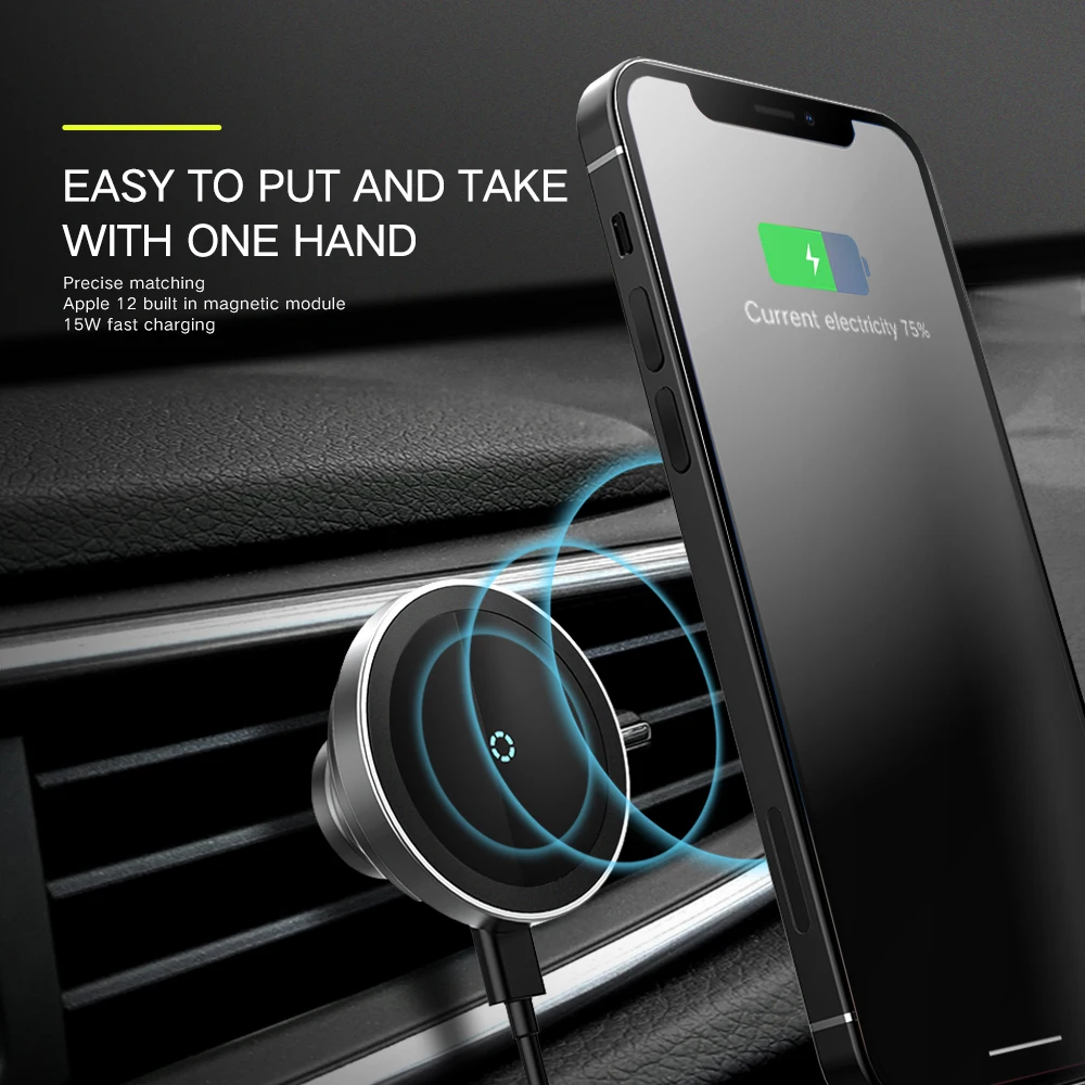 Jaunu 15W Magnētisko Lādētājs Mobilā Tālruņa Turētājs Magsafe iPhone12 Pro ProMax Mini Ventilācijas Paneļa montāžas Magnēta Turētājs