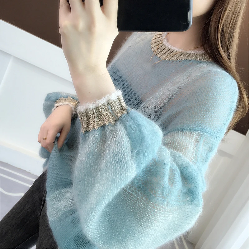 Jaunu daudzkrāsainu pavasarī, rudenī sieviešu dobi-no plānais džemperis o-veida kakla trikotāžas džemperis top brīvs gadījuma femme džemperis džemperis
