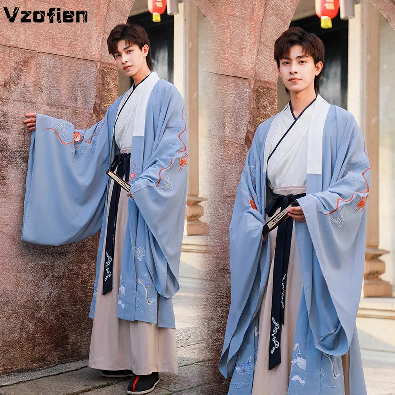 Jaunu Hanfu Vīriešiem Retro Tradicionālie Izšuvumi Tang Uzvalks Seno Ķīniešu Hanfu Tērpu Kostīmu Tautas Deju Skatuves Sniegumu Apģērbi