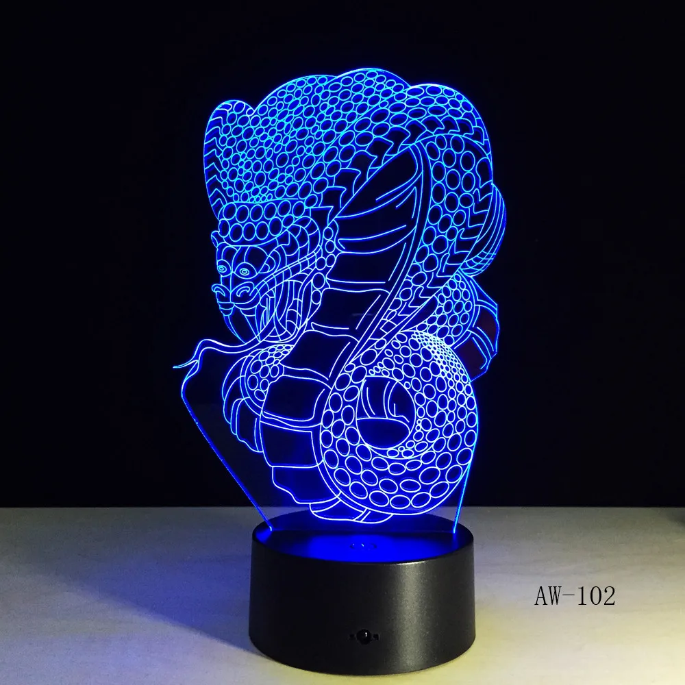 Jaunākās Filmas Snake 3D lampu radošā dāvanu LED Nakts gaisma Touch Darbvirsmas Krāsains slīpums Ilūziju abažūrs apgaismojums AW-102