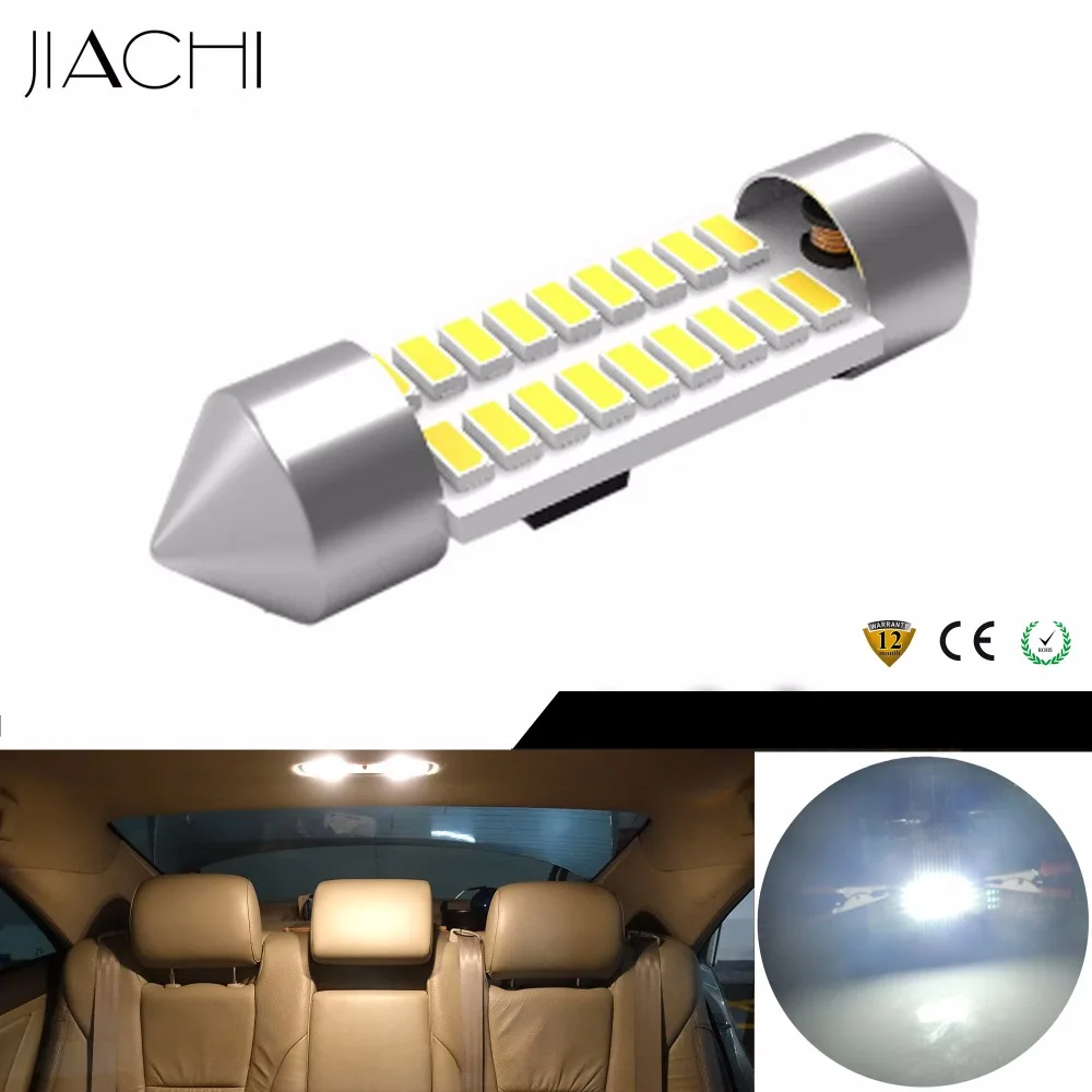 JIACHI 100gab C5W led Auto piederumi Vīt 36mm 3014 SMD 18 Šķeldas auto Iekštelpu Dome Lasījumā iekšējā gaisma Balta, LED apgaismojums