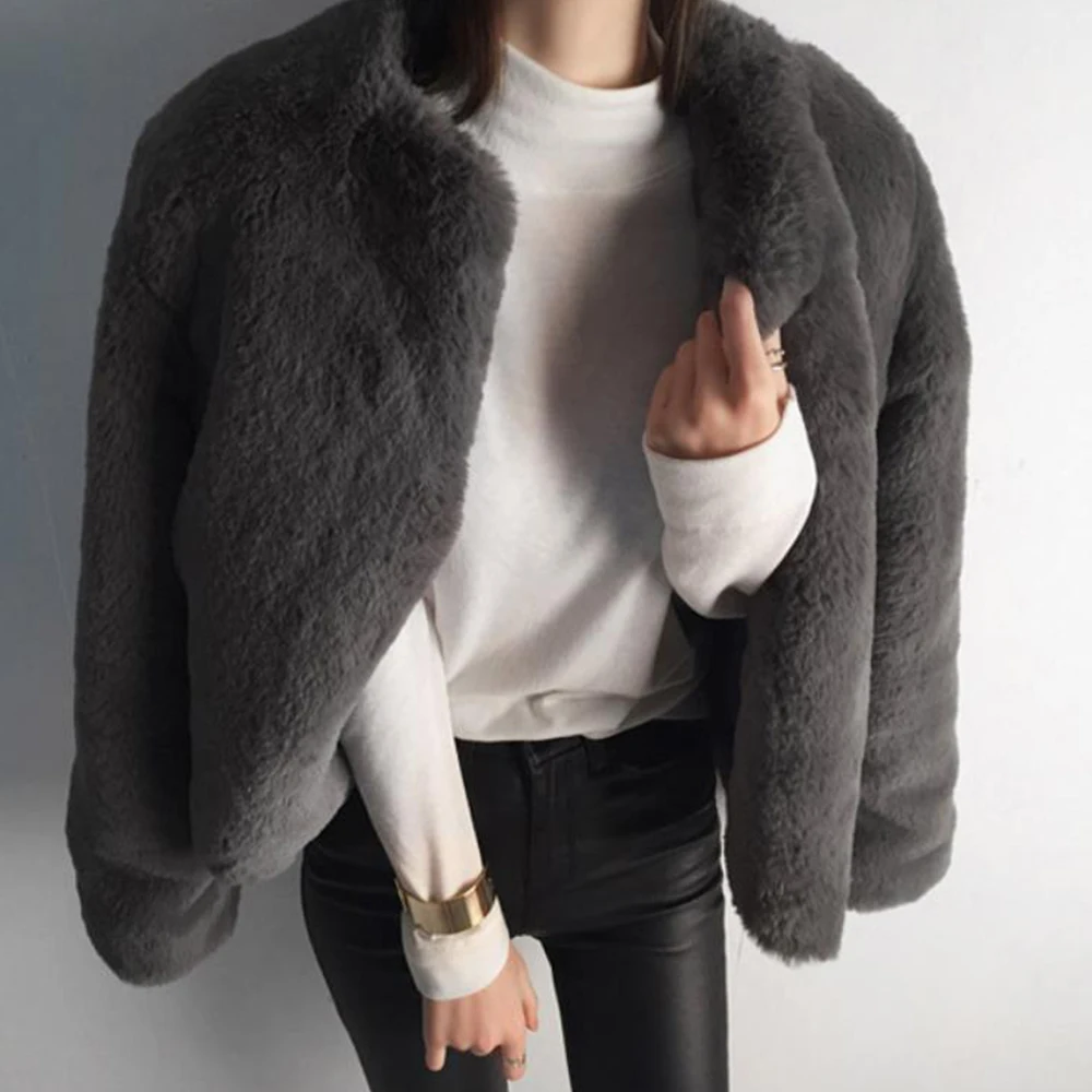 JIAYAN Mākslīgās Ādas Mētelis Modes Mākslīgās Trušādas Kažoku Sabiezēt Silta, Mīksta Jaka Slim Pūkains Sieviešu Apģērbs, Ziemas 2020
