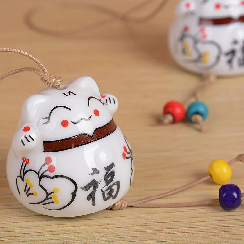 Keramikas Windchimes Laimīgs Kaķis Kulons veiksmi Vējš Auto Chimes Rotājumu Karājas Miniatūras Statuetes ķīnas antikvariāts porcelāns