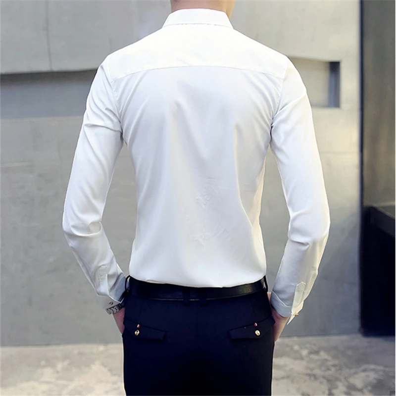 Klasisks Balto garām piedurknēm Krekli Vīriešu Printed Kleita Krekli Izmērs 3XL Slim Fit Vīriešu Brīvā laika Krekls 2019 Popular Augstas kvalitātes Vīriešu Krekls