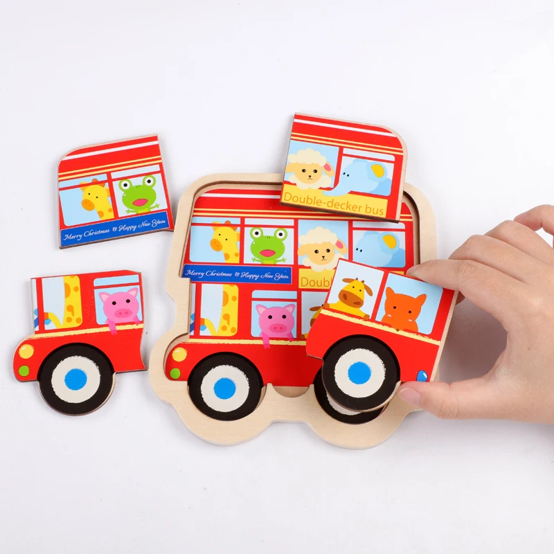 Koka Bērnu Rotaļlietas 3D Puzles, Mozaīkas Valdes Krāsains Dzīvniekiem, Transportlīdzekļiem, Fruts Karikatūra Formas Puzzle Rotaļlieta Bērniem, Baby Zēni Meitenes