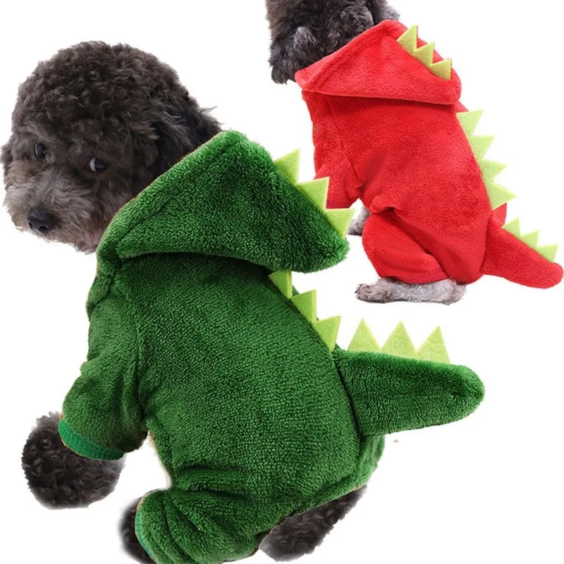 Koraļļu Samta Suņu Apģērbu Jumpsuits Suņu Apģērbu Pet Dinosaur Tērpiem Gudrs Ziemas Jorki Biezāka zaļā Meitene Ropa Para Perro
