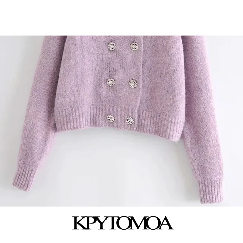 KPYTOMOA Sievietes Ir 2021. Modes Rhinestone Buttoned Trikotāžas Jaka Vintage Džemperis ar garām Piedurknēm, Sieviešu Virsdrēbes Šiks Topi