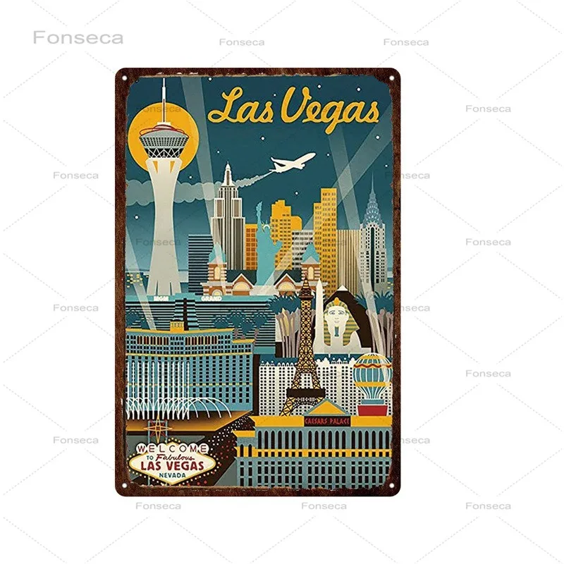 Krogs, Bārs Zīme Travel Art Metāla Zīme, Vintage, Ainavas, Plakātu, Metāla Dekori Zīme Las Vegas City View Metāla Skārda, Lai Dzīvojamā Istaba