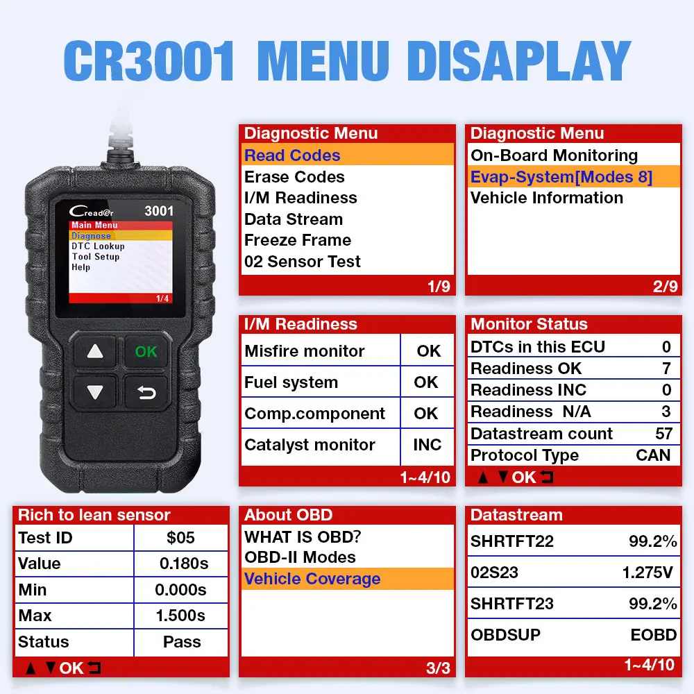 LAUNCH X431 CR3001 automobiļu skeneris profesionālās obd2 Kodu Lasītājs Automašīnu Diagnostikas rīki ir izslēgts motors bezmaksas atjauninājumu, pk elm327 icar2