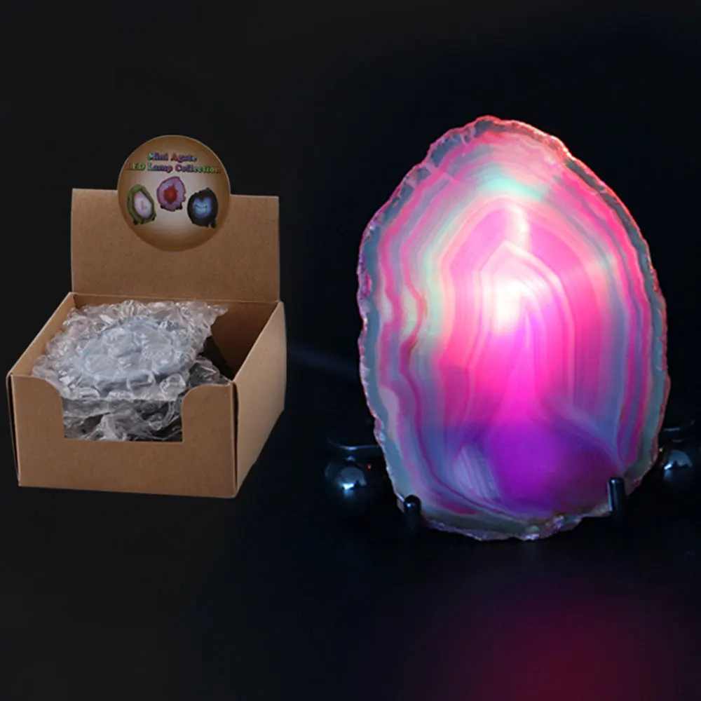LED Nakts gaisma Radošo Agate Akmens Šķēle Apdare-Krāsota Violeta Minerālu, Iežu Geode Druzy Šķēle LED Nakts Galda Galda Lampa