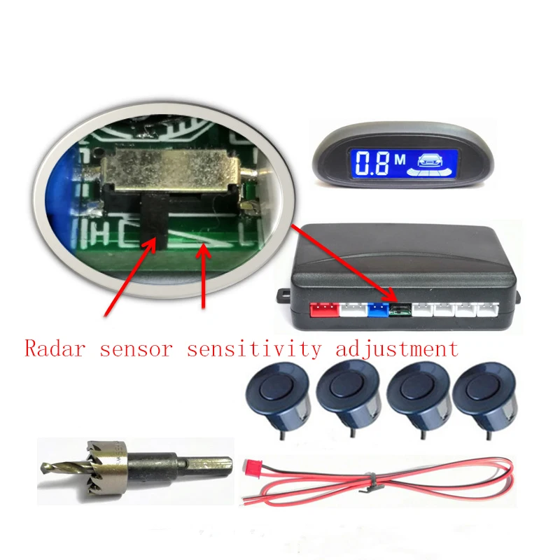 LED parkošanās sensors automātisko auto detektoru Parktronic LED displejs reversa atpakaļgaitas radaru uzraudzības sistēma ar 4 parkošanās radars