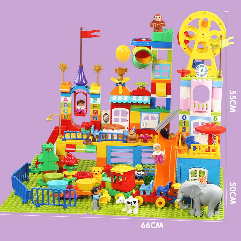 Lielas Daļiņas Meitene Pils Parks Slaidu Celtniecības Bloki Rotaļlietas 80pcs/150pcs/230pcs Duploe Komplekti Jaunā Gada Dāvanas