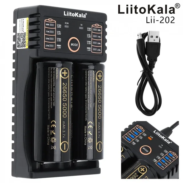 LiitoKala akumulatora lādētājs Lii-202+2 gab HK Lii-50A LiitoKala 26650 5000 mah akumulatoru Uzlādējamo bateriju, 40-50A downlo