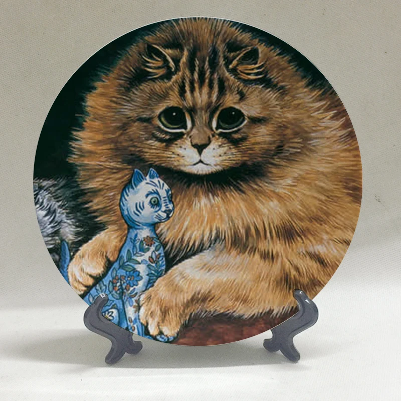 Louis Wain Mākslas Plāksne Sienas Trauku Antropomorfo Kaķi Kaleidoskops Kaķi Sienu Dekoratīva Plāksne Karājas Plāksne Fona Apdare