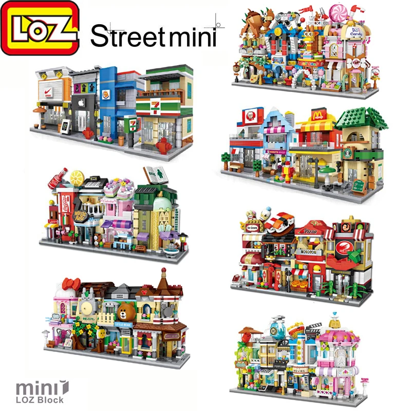 LOZ Mini Commercial Street view Skatuves DIY Celtniecības Bloki modeļa bloks rotaļlietas bērniem zēns dāvanu radītājs tehnikas prieks