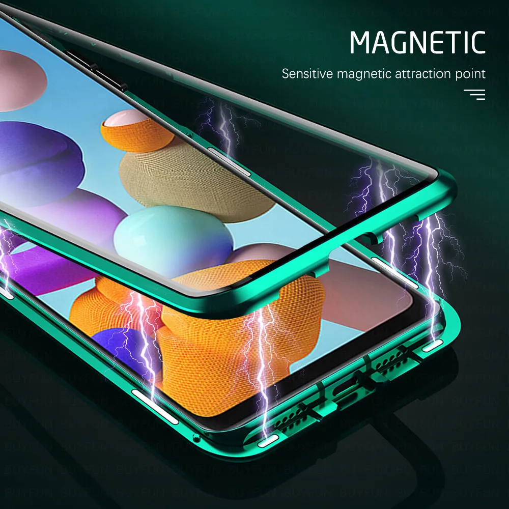 Metāla Magnētiskās Telefonu Gadījumā Par Samsung Galaxy A51 A71 A11 A31 A41 S20 FE Plus Ultra Dubultā Sānu, Rūdīta Stikla Vāks Gadījumā