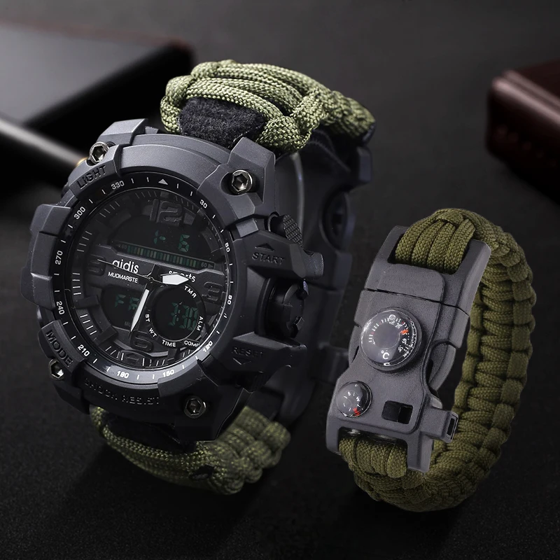 Militārās Sporta pulkstenis ar Kompasu Vīriešiem Izdzīvot Āra Pulksteņi Modes Luksusa Zīmolu Kvarca Digitālais rokas Pulkstenis Relogio Masculino