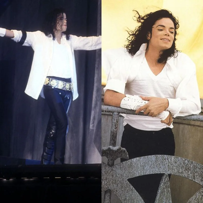 MJ Atmiņas Michael Jackson Klasisks Melnā un Baltā Punk Armbrace MUMS Star Mūzika Halloween Imitācija Parādīt Dāvanu Foršs Krekls