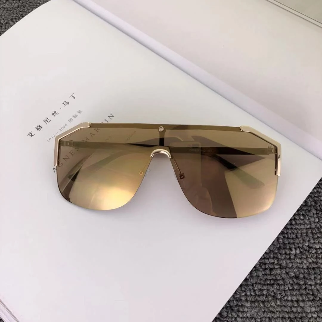 Modes liels rāmis one-gabals laukumā saulesbrilles vīriešiem uv400 jaunu zelta, sudraba lēcas personalizētu ēnu saulesbrilles Oculos de sol