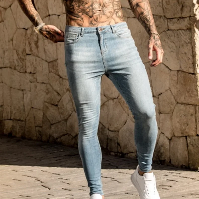 Modes Mazgā Džinsa Bikses Hip Hop Džinsi Streetwear Gadījuma Pilnībā Vīriešu Bikses Slim Fit Stiept Biker Džinsi Vīriešu Zīmuli Džinsa Bikšu
