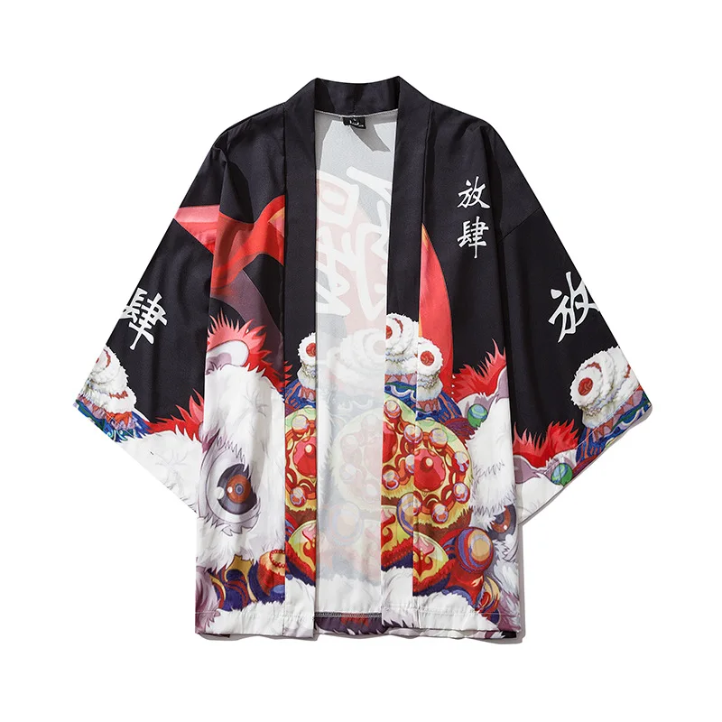 Modes Streetwear Karikatūra Briežu Drukāt Kimono Jaka Drēbes Ķīna Haori Obi Tradicionālo Japāņu Drēbes Sievietēm, Vīriešiem