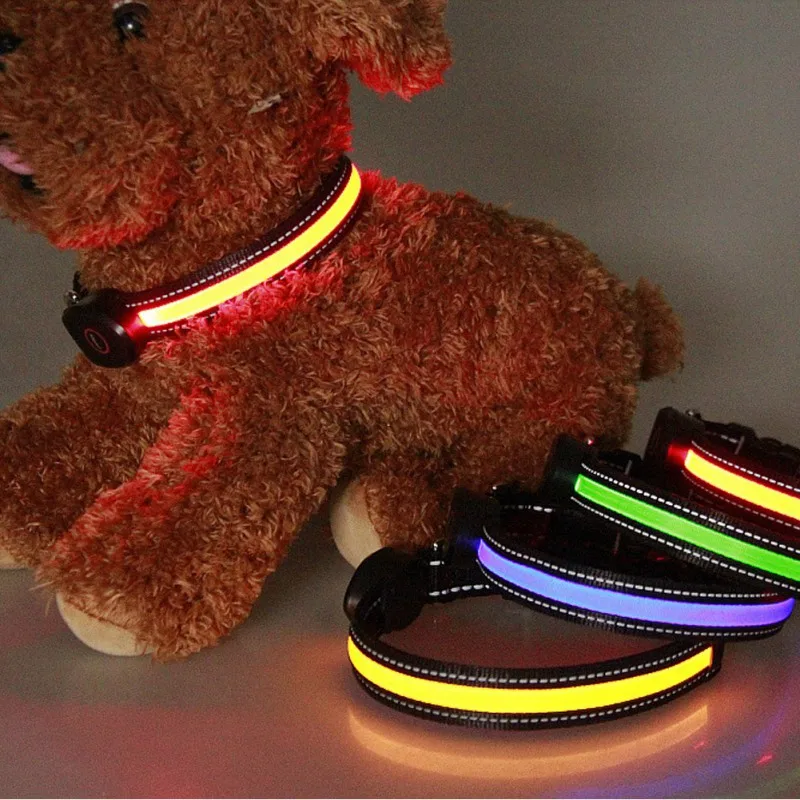 Multi-krāsu LED Pet Suns Apkakles Regulējams Nakts Drošību Iekasējams Pet Apkakle Gaismas indikators USB Uzlādes Pet kaklasiksna