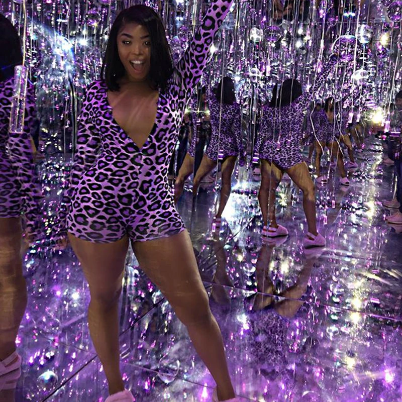 OMSJ 2020. gadam Pavasara Sexy Sievietes Purple Leopard Print Elegants Sleepwear Pidžamu Onesies garām Piedurknēm Bodycon Īss Jumpsuits Naktsveļu
