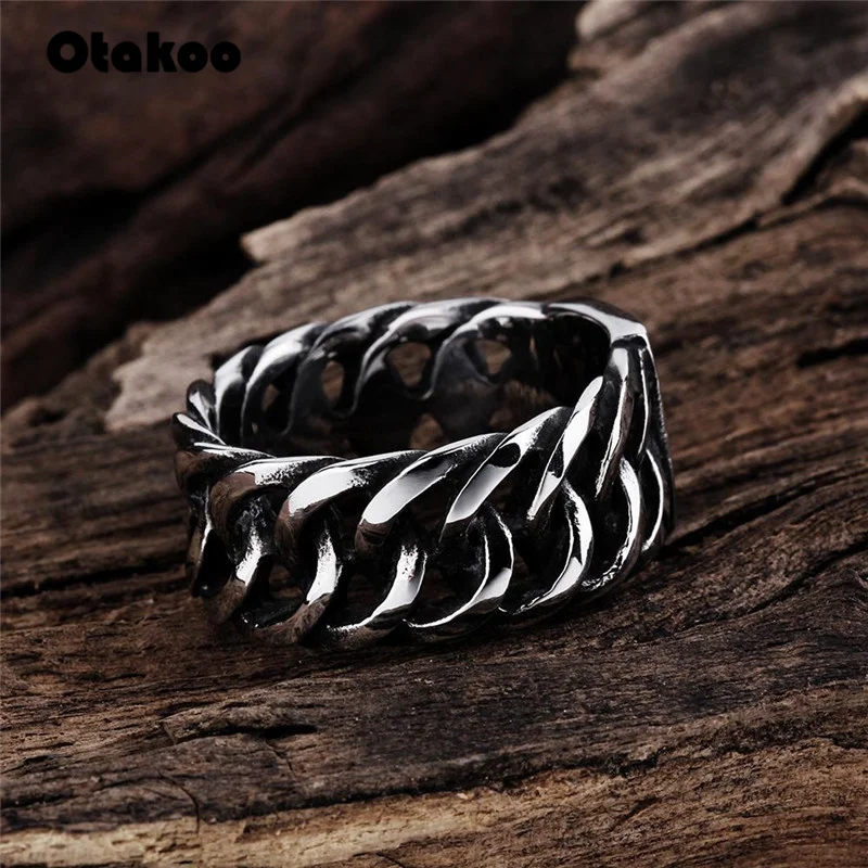 Otakoo titāna tērauda Gothic ķēdes gredzenu personību retro gredzenu vīriešiem nerūsējošā tērauda gredzens rotaslietas