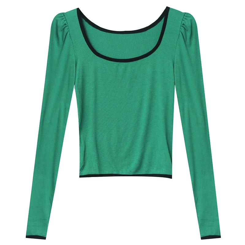 Pamata Kokvilnas T krekls Sievietēm, Multi Krāsu Plus Izmērs S-3XL Laukumā Apkakle, kas Robežojas Puff Piedurknēm Topi Tee Slim Stretchy футболка