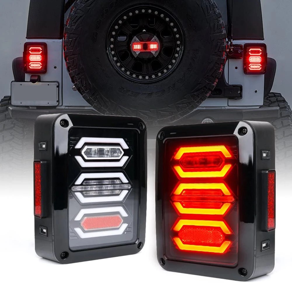 Par 2007-2018 Jeep Wrangler JK JKU Led Aizmugurējie Lukturi Sarkani LED Aizmugures Bremžu Gaisma, Pagrieziena Signāla Atpakaļ uz Augšu Taillight Montāža Dimanta Stils