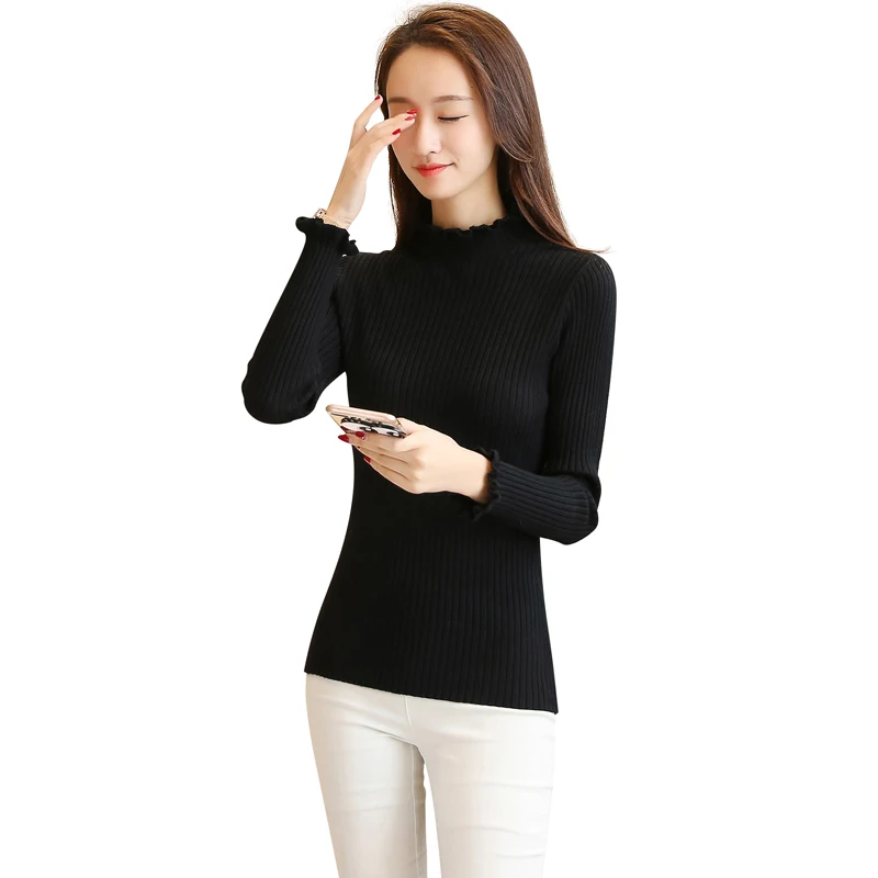 PEONFLY 2020. gadam korejas Modes Sieviešu Džemperi Modes Puloveri Mujer Izlīdzināšanu Piedurknēm augstu uzrullētu apkakli Cietā Slim Elastīgs Sieviešu Topi