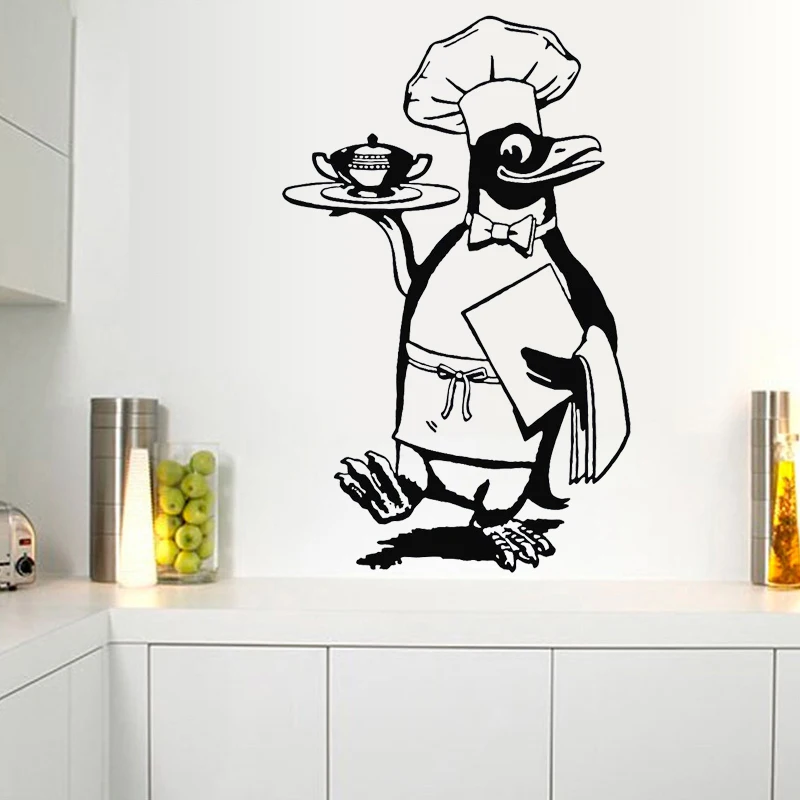 Pingvīns Šefpavārs Sienas Uzlīmes, Pagatavot Decal Virtuves Sienas Dekori Ēdienu Restorāns Uzlīmes Ēdamistaba Apdare Smieklīgi