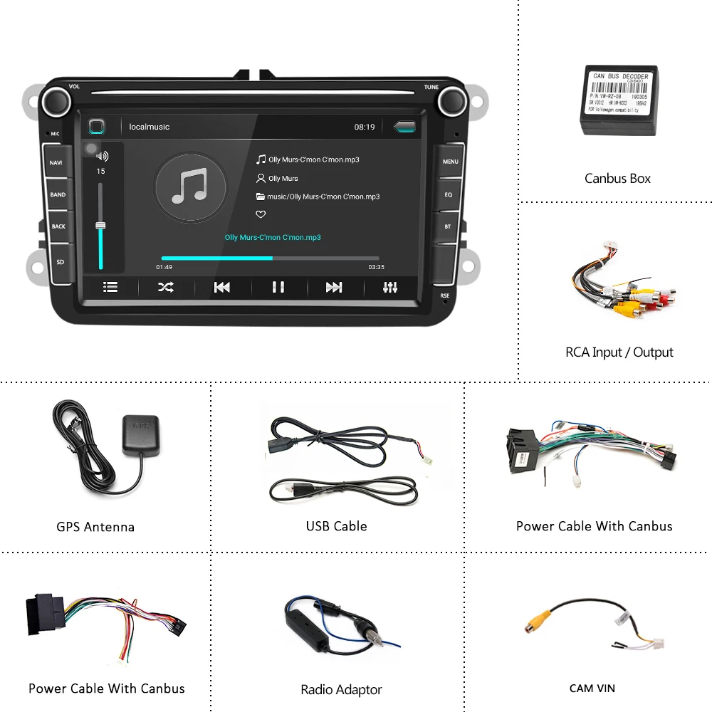Podofo Auto Radio Android 8.1 2Din Auto MP5 Multivides Video Atskaņotājs, GPS Auto Radio Stereo 8
