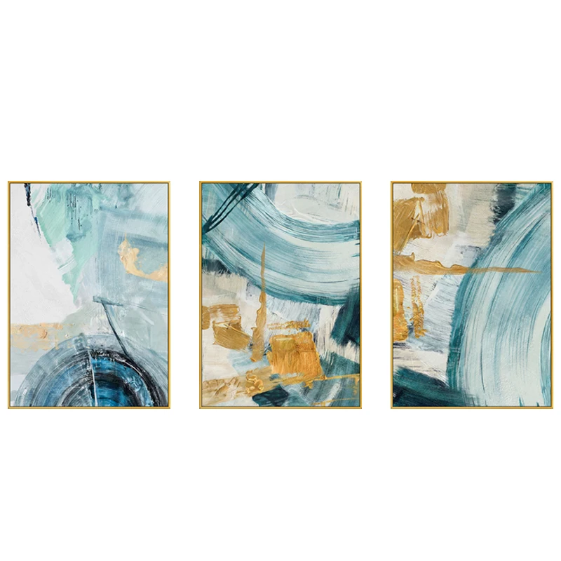 Roku apgleznoti Eļļas Glezna Dekoratīvās Glezniecības Dzīvojamā Istaba Dīvāns Fons Triple Mūsdienu Luksusa Gaismas Zelta Gredzens Gaismas Luksusa
