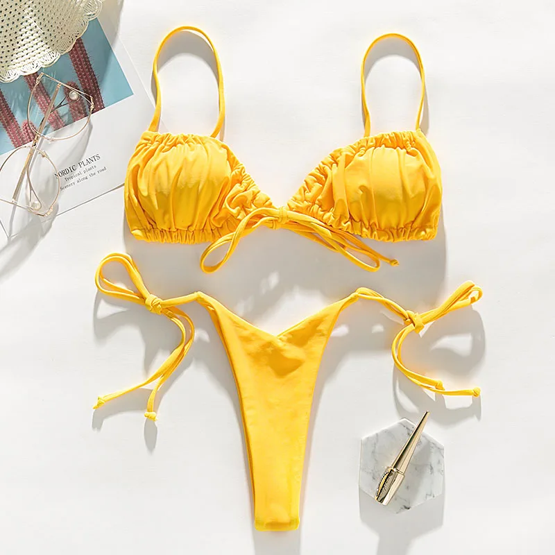 Ruffles sexy bikini komplekts 2020. gadam Frilled peldkostīmu sieviešu String peldkostīmi sieviešu peldētāju Mezgls biquini Cietā peldkostīms divas gabals, kas