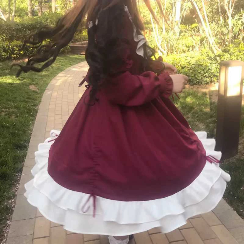 Salds lolita kleita vintage drukāšanas mežģīnes eņģelis mežģīnes bowknot augsta vidukļa viktorijas kleita kawaii meitene gothic loli cosplay apģērbi