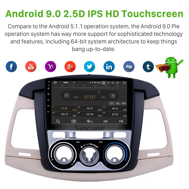 Seicane Android 10.0 automašīnas Radio, GPS Auto Multimedia player 2007. - 2011. gadam Toyota Innova Rokasgrāmata A/C atbalsta Carplay TPMS DAB+ 1080P