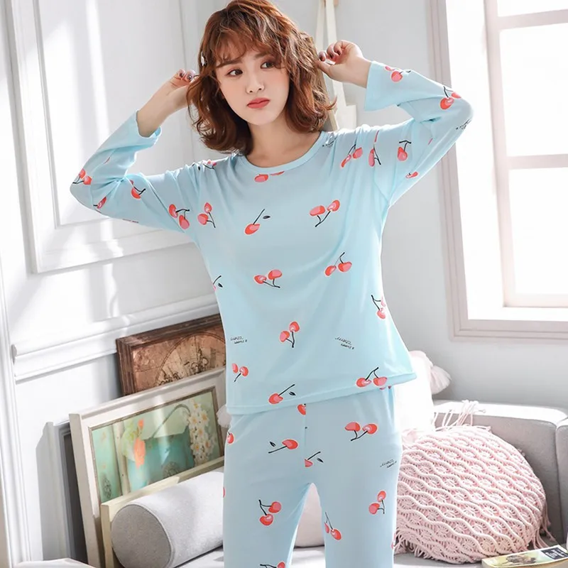 Sieviešu Jauki Salds Modes Rudenī Cute Karikatūra Izdrukāt Long Piedurknēm Pidžamas Komplekts Kokvilnas Top Garas Bikses Sleepwear Jaunas