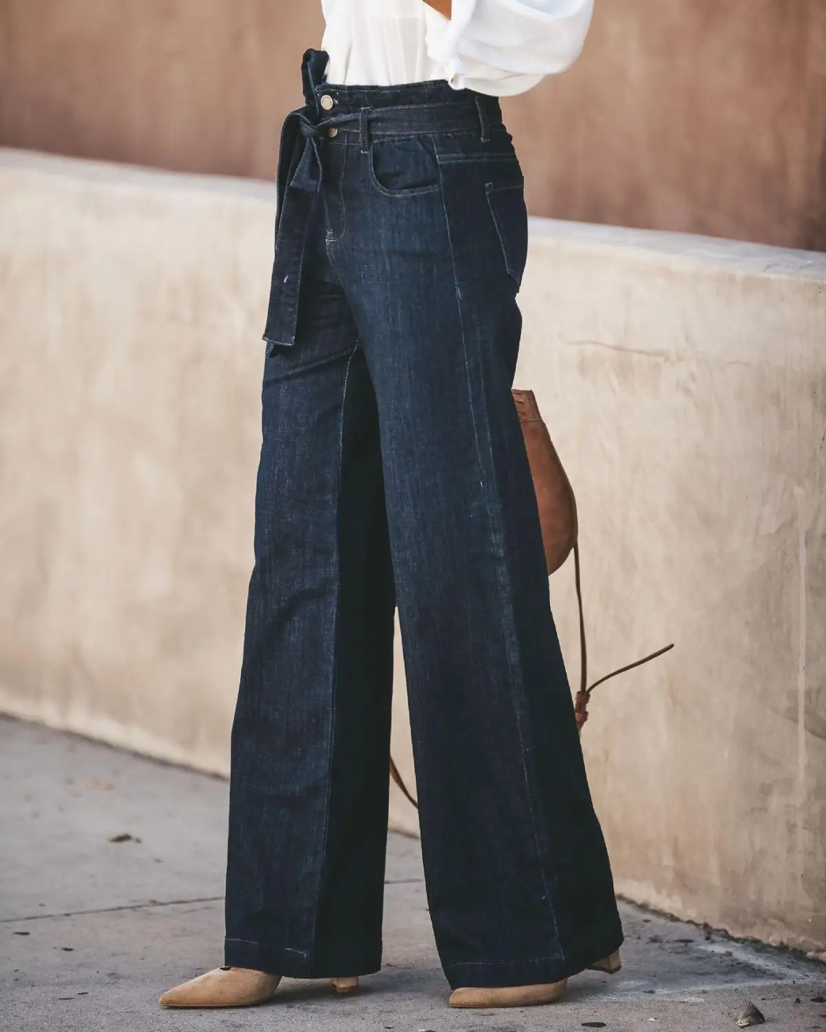 Sieviešu Modes Džinsa Kaklasaiti Jostasvietā Uzliesmojums Džinsi Boyfriend Jeans Dāmas Augsta Vidukļa bell grunts džinsa Bikses Rudens Zaudēt Plaša Kāju Džinsi