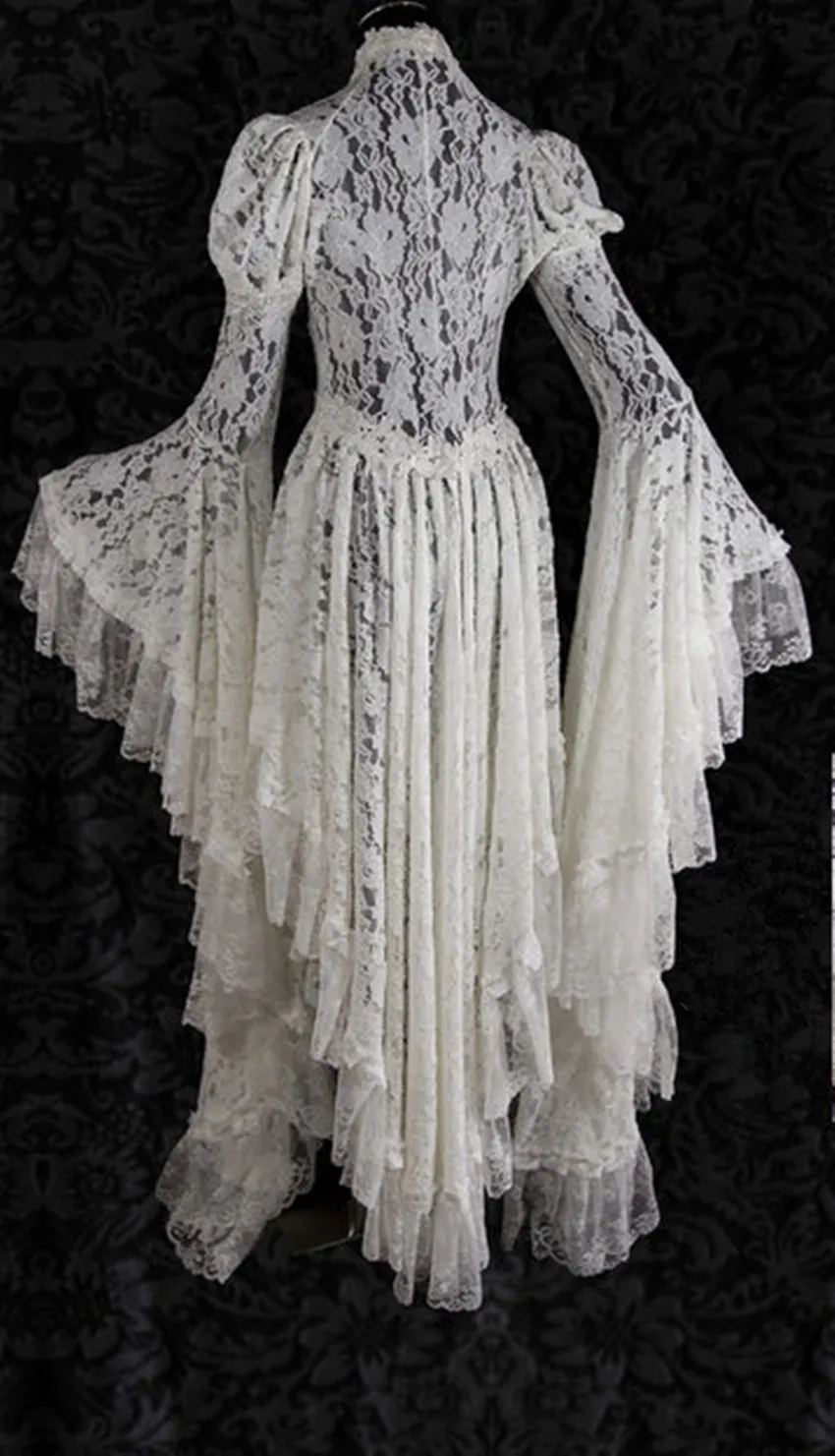 Sieviešu Retro Vintage Cietā Mežģīnes Viduslaiku Jaciņa Cosplay Balts Elegants Mežģīņu Garās Astes Plāksnīšu Viktorijas Outwear Bumbu Kleita