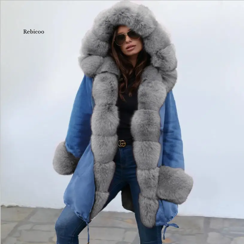 Sieviešu ziemas jakas viltus Fox kažokādu apkakles, kažokādas kapuci parka, vīriešu gatavotos trušu kažokādas odere, silts ziemas mētelis